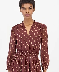 Anne Klein Women's Polka-Dot Ruffle Smocked-Waist Midi Dress