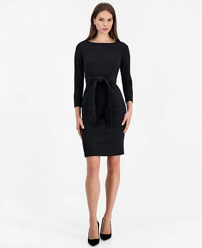 Anne Klein Women's Tie Waist Scuba Crepe Crewneck Sheath Dress