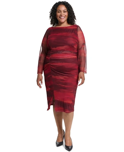 Vince Camuto Plus Printed Mesh Midi Dress