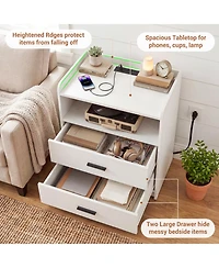 Aheaplus Nightstand with Charging Station, Sofa Side Table with Drawers