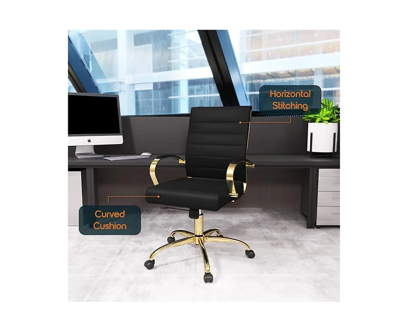 LeisureMod (Set of ) Benmar Modern Leather Office Desk Chair with Gold Frame Finish and Swivel Home
