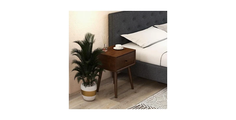 Lucky One 1-Drawer Mid Century Nightstand with Solid Wood Tapered Legs