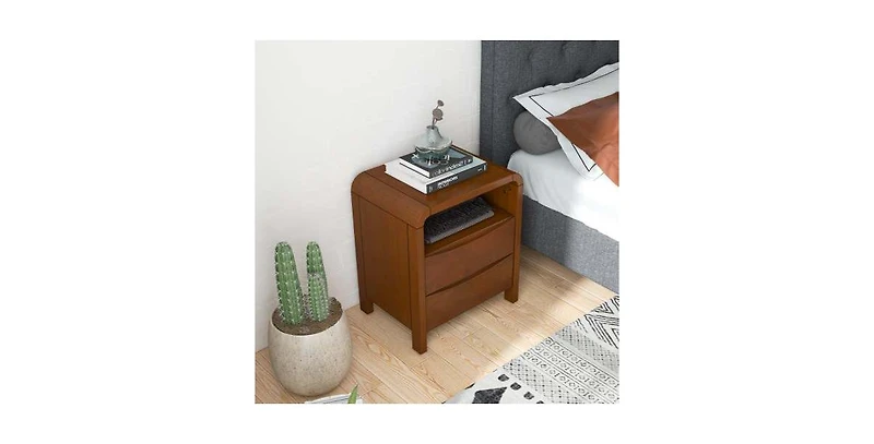 Lucky One 23.6" Width Solid Wood Mid Century Nightstand with -Drawer