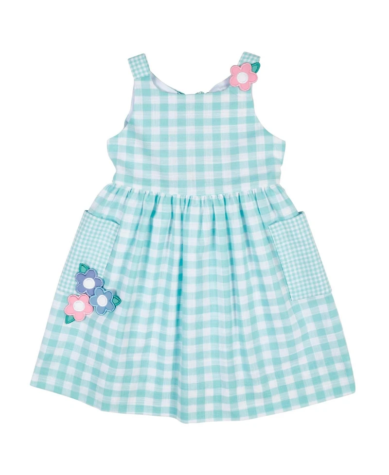 Florence Eiseman Big Girls 7-8 Gingham Linen Look Dress With Flowers