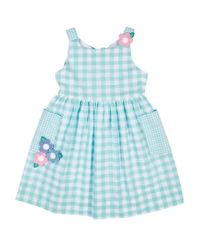 Florence Eiseman Big Girls 7-8 Gingham Linen Look Dress With Flowers