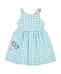 Florence Eiseman Big Girls 7-8 Gingham Linen Look Dress With Flowers