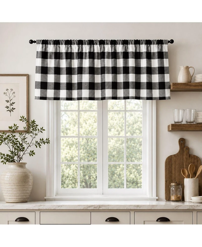 Kate Aurora Country Farmhouse Buffalo Check Plaid Window Valance