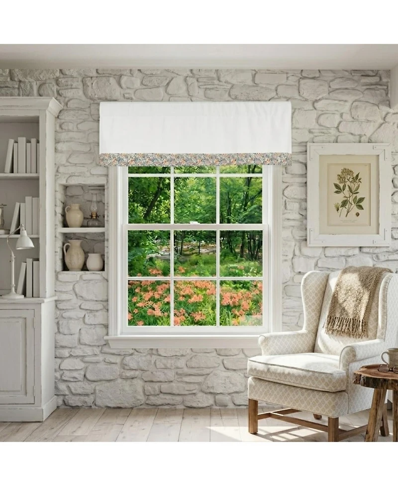 Rlf Home Petite Flowers Banded Window Valance 100% Cotton Lined Rod Pocket