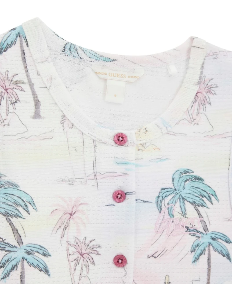 Guess Girls' 7-16 Stretch Rib Lemon Print Top
