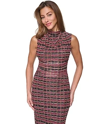 Vince Camuto Petite Printed Mesh Cowlneck Midi Dress