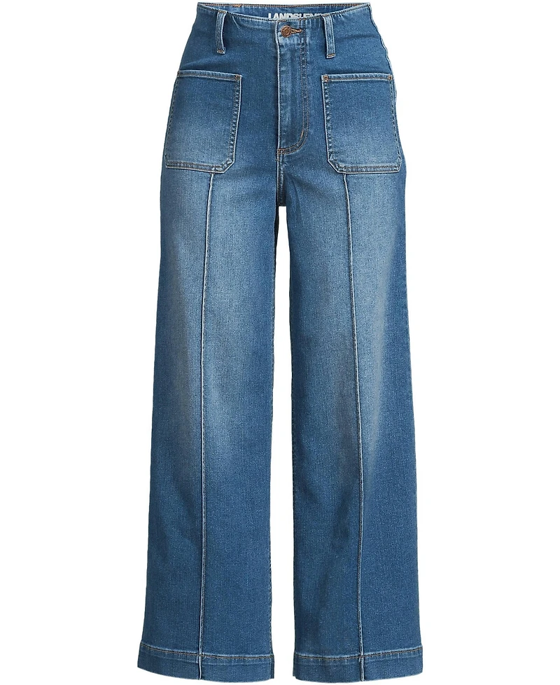 Lands' End Women's Recover Denim High Rise Patch Pocket Extra Wide Leg Crop Jeans