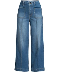 Lands' End Women's Recover Denim High Rise Patch Pocket Extra Wide Leg Crop Jeans
