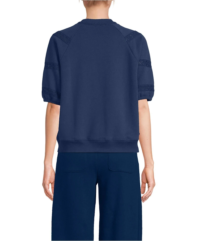 Lands' End Women's Serious Sweats Puff Lace Sleeve Sweatshirt