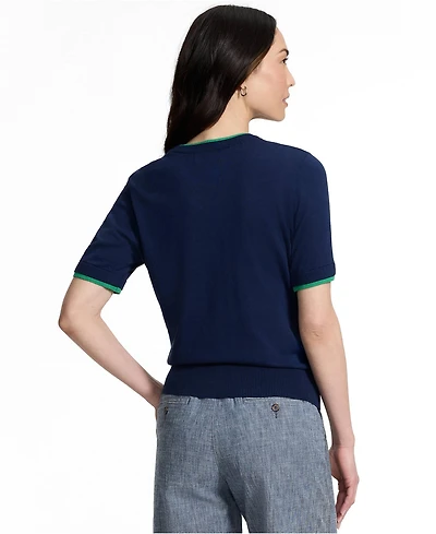 Lands' End Women's Double Trim Cotton Crew Neck Tee Sweater
