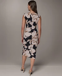 Donna Karan New York Women's Sleeveless Floral Side-Ruched Sheath Dress