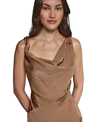 Donna Karan New York Women's Satin Burnout Asymmetrical Neck Midi Dress