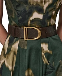 Donna Karan New York Women's Printed Square Neck Pleated Fit and Flare Dress with Belt