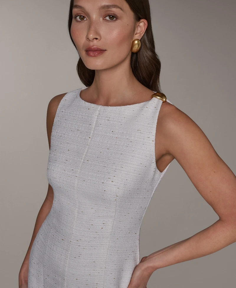 Donna Karan New York Women's Sleeveless Boat Neck Tweed Sheath Dress