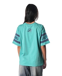 The Wild Collective Women's Aqua Miami Dolphins Drop Shoulder T-Shirt