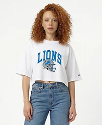 Champion Women's White Detroit Lions Boyfriend Cropped T-Shirt