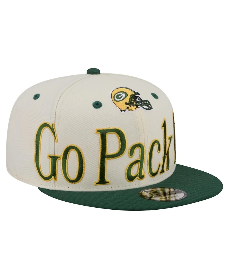 New Era Men's Cream Green Bay Packers Oversized Slogan 9FIFTY Snapback Hat