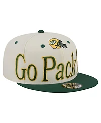 New Era Men's Cream Green Bay Packers Oversized Slogan 9FIFTY Snapback Hat