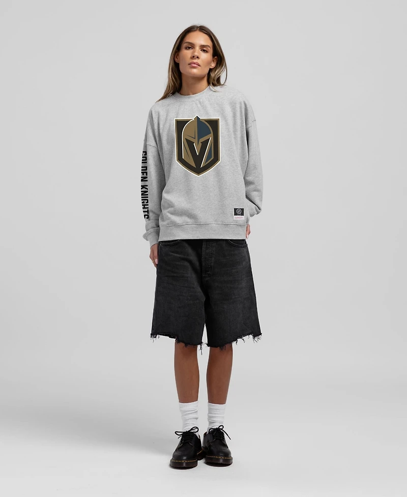 Mitchell & Ness Women's Heather Gray Vegas Golden Knights Core 3-Hit Oversized Sweatshirt