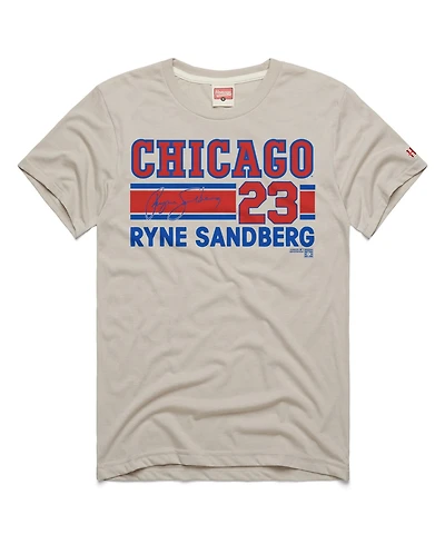 Homage Men's Ryne Sandberg Stone Chicago Cubs Signature Name & Number Tri-Blend T-Shirt