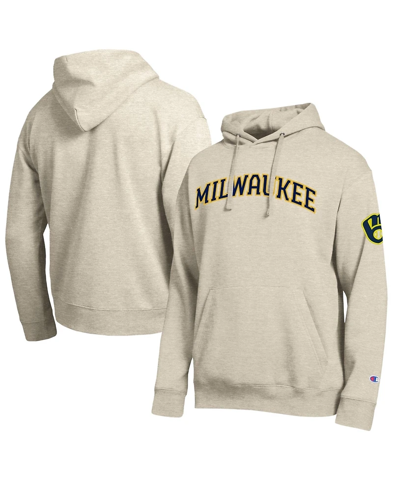 Champion Men's Oatmeal Milwaukee Brewers All Star Chenille Patch Hoodie