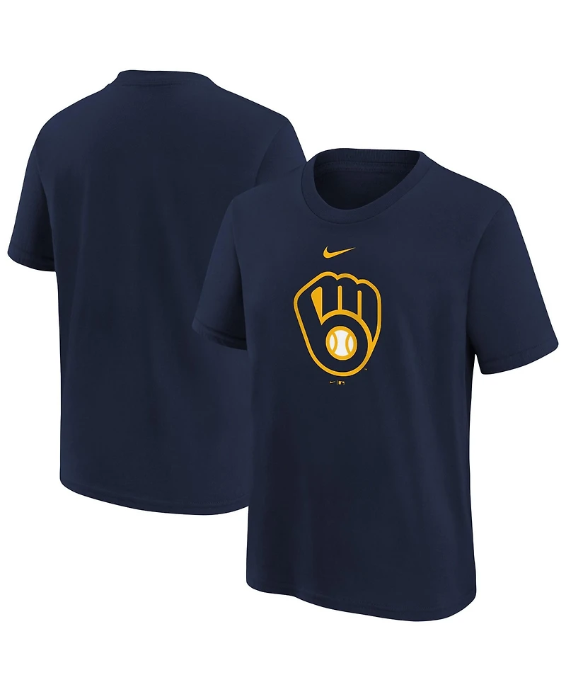 Nike Big Boys and Girls Navy Milwaukee Brewers Large Logo T-Shirt