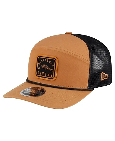 New Era Men's Brown/Black Baltimore Ravens Team Patch Split Panel 9SEVENTY Adjustable Trucker Hat