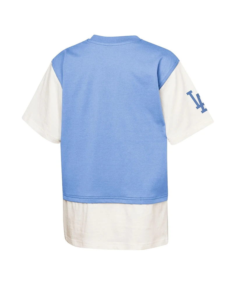 Outerstuff Big Boys and Girls Royal/Cream Los Angeles Dodgers Ultimate Pastels Premium Double Run T-Shirt