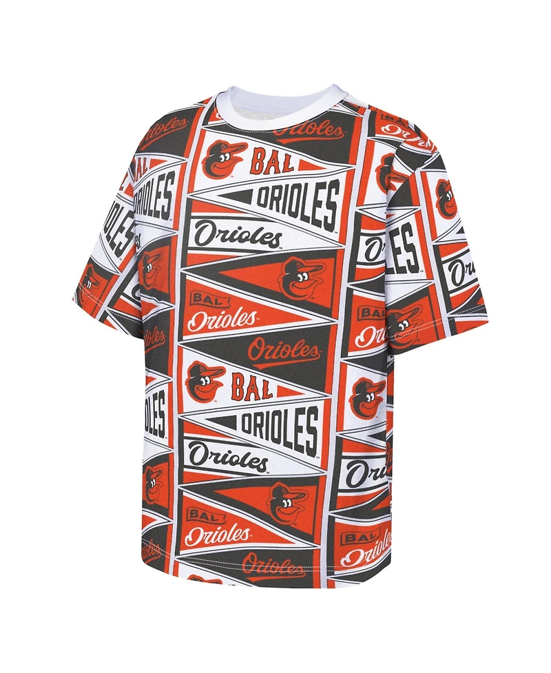 Outerstuff Big Boys and Girls Orange Baltimore Orioles All-Over Pennant T-Shirt