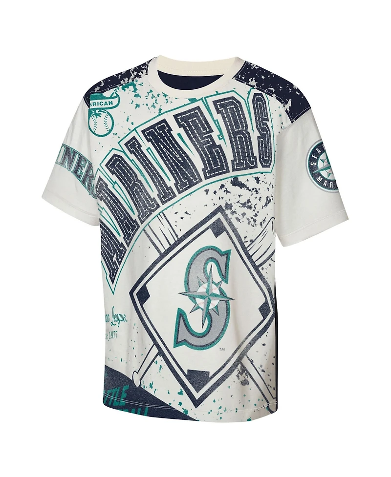 Outerstuff Big Boys and Girls Cream Seattle Mariners League Top Player Bold All-Over-Print T-Shirt