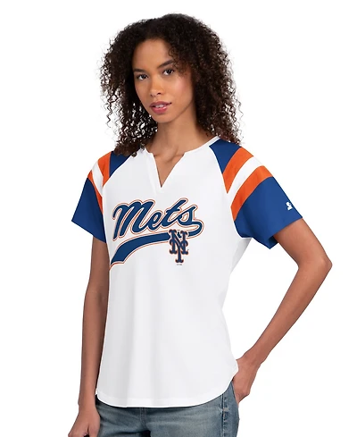 Starter Women's White New York Mets Game On Notch Neck Raglan T-Shirt