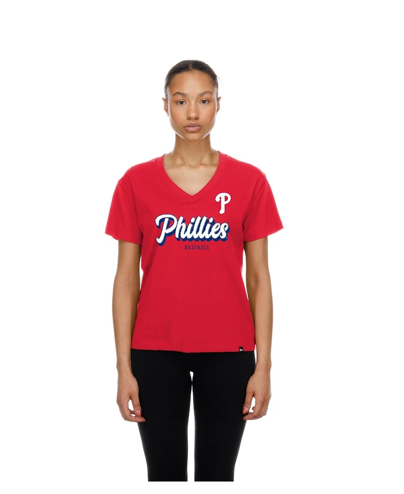 New Era Women's Red Philadelphia Phillies V-Neck T-Shirt