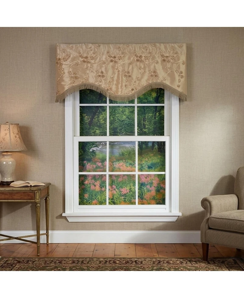 Rlf Home Ribbons Trimmed Cornice Window Valance 100% Cotton Lined Rod Pocket