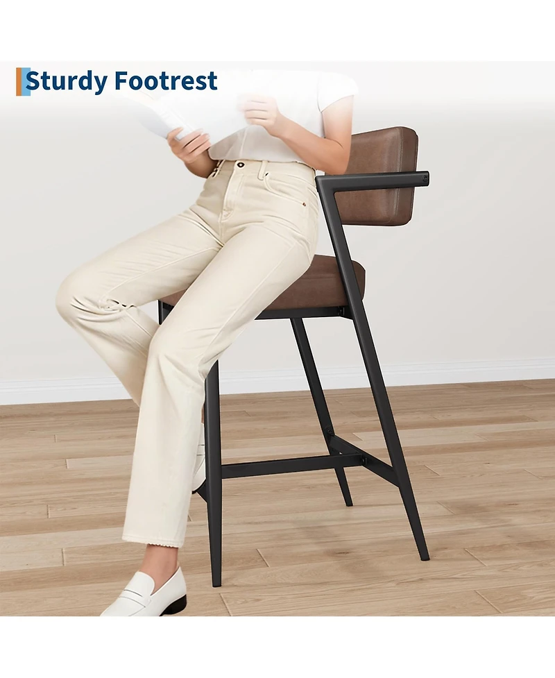 homfan Set of 8 27" Counter Height Bar Stools with Armrests, Faux Leather Upholstery and Footrest, for Kitchen Island