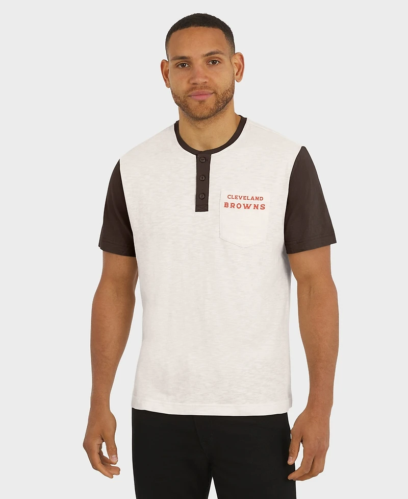 Darius Rucker Collection by Fanatics Men's Cream Cleveland Browns Henley Color Block Slub Pocket T-Shirt