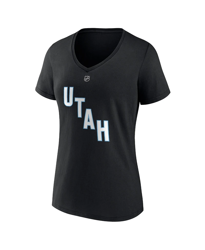 Fanatics Women's Nick Schmaltz Black Utah Mammoth Authentic Stack Name Number V-Neck T-Shirt