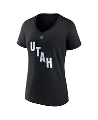 Fanatics Women's Nick Schmaltz Black Utah Mammoth Authentic Stack Name Number V-Neck T-Shirt