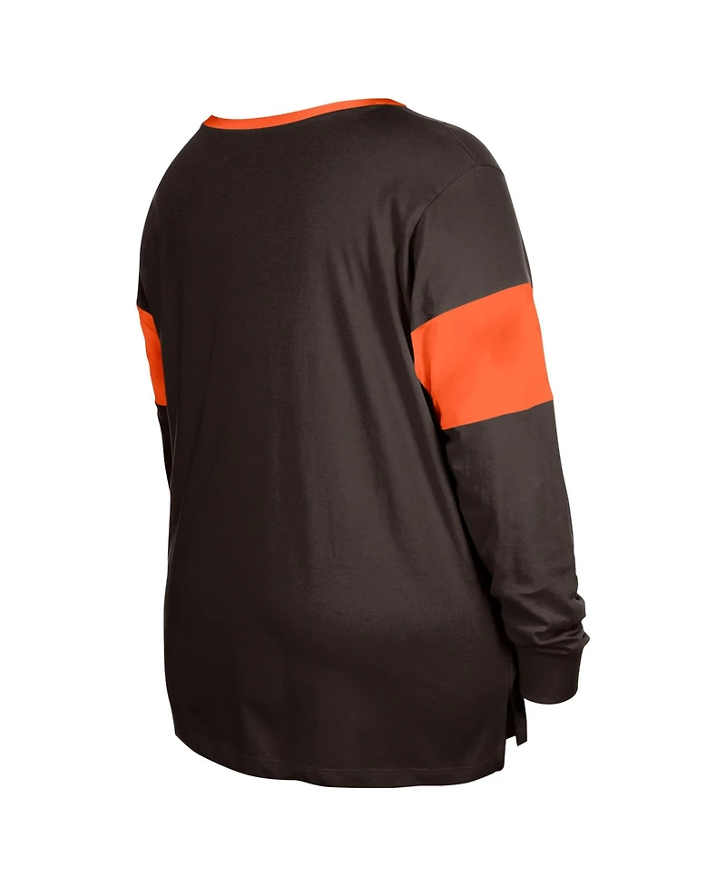 New Era Women's Brown Cleveland Browns Plus Lace-Up Notch Neck Long Sleeve T-Shirt