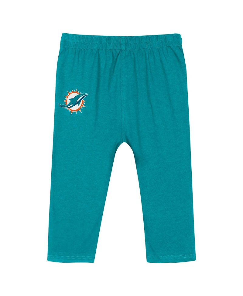 Outerstuff Baby Boys and Girls Aqua Miami Dolphins Double Up Long Sleeve Bodysuit Pants Set