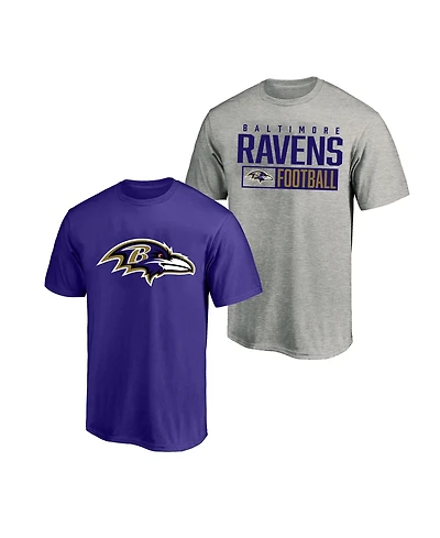 Fanatics Men's 2-Pack Heather Gray/Purple Baltimore Ravens Big & Tall T-Shirt