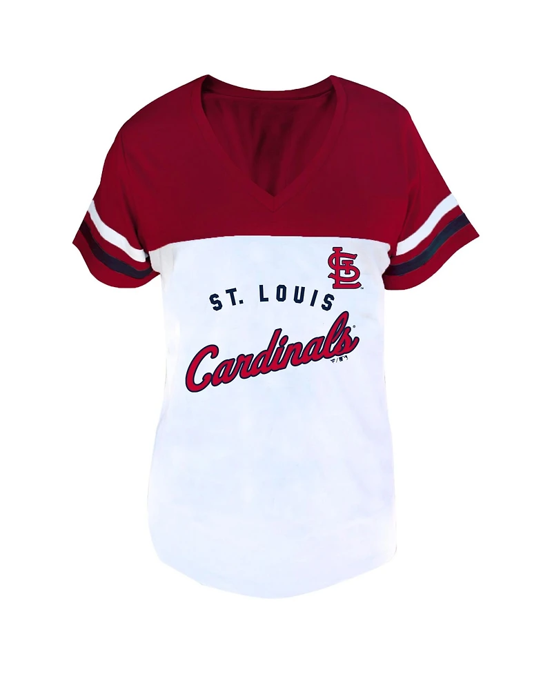 Fanatics Women's White/Red St. Louis Cardinals Plus Two-Stripe V-Neck T-Shirt