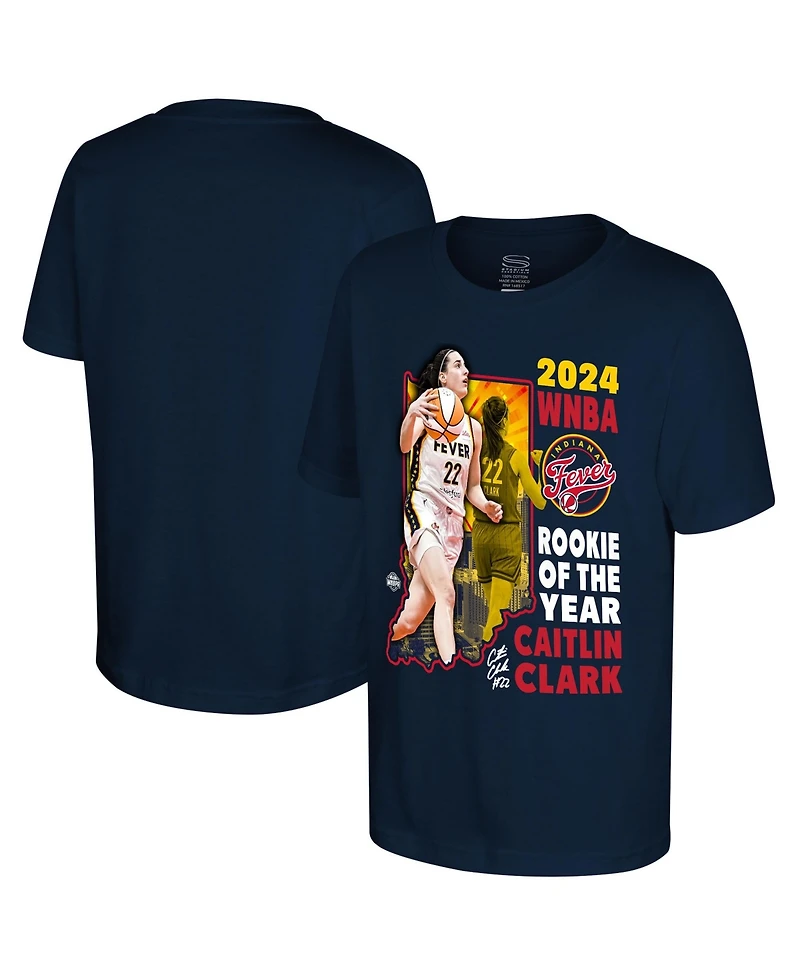 Stadium Essentials Big Boys and Girls Caitlin Clark Navy Indiana Fever 2024 Wnba Rookie of the Year T-Shirt