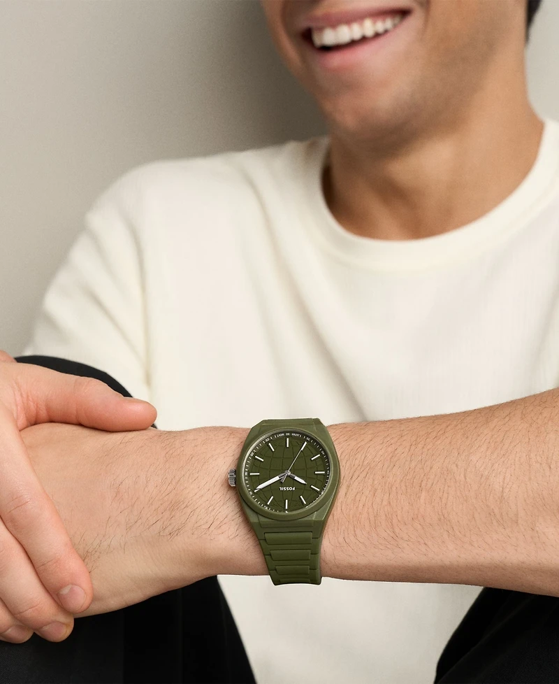 Fossil Men's Everett Three-Hand Olive Silicone Watch 42mm