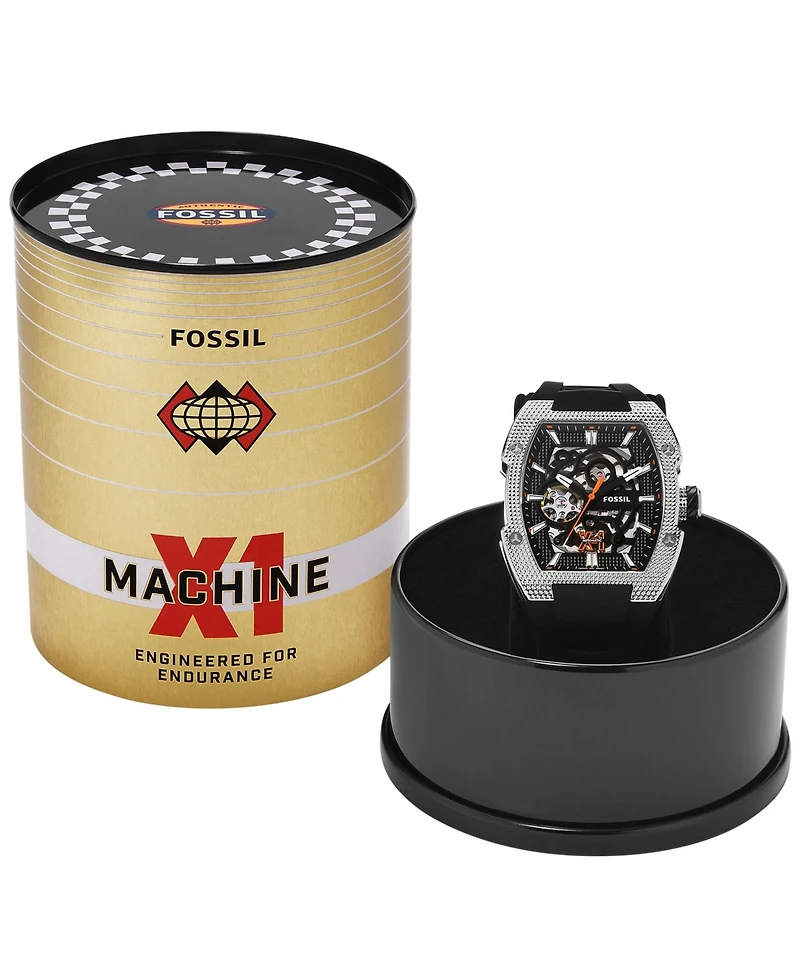Fossil Men's Machine X1 Automatic Black Silicone Watch 44mm