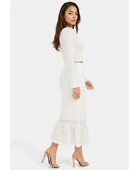 Bebe Women's 2-Piece Crochet Top Tiered Skirt Set