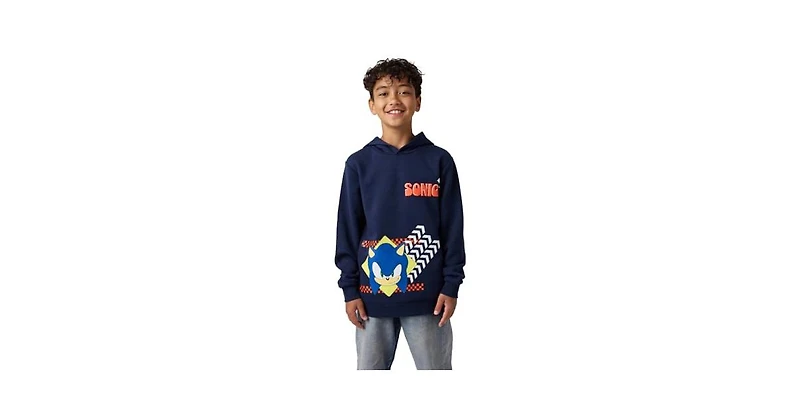 Sonic The Hedgehog Little Boys Arrows & Checkered Flags Youth Navy Long Sleeve Hooded Sweatshirt-6